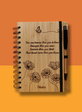 Wooden Engraved Diary With Pen