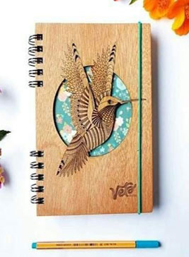 Wooden Engraved Diary With Pen